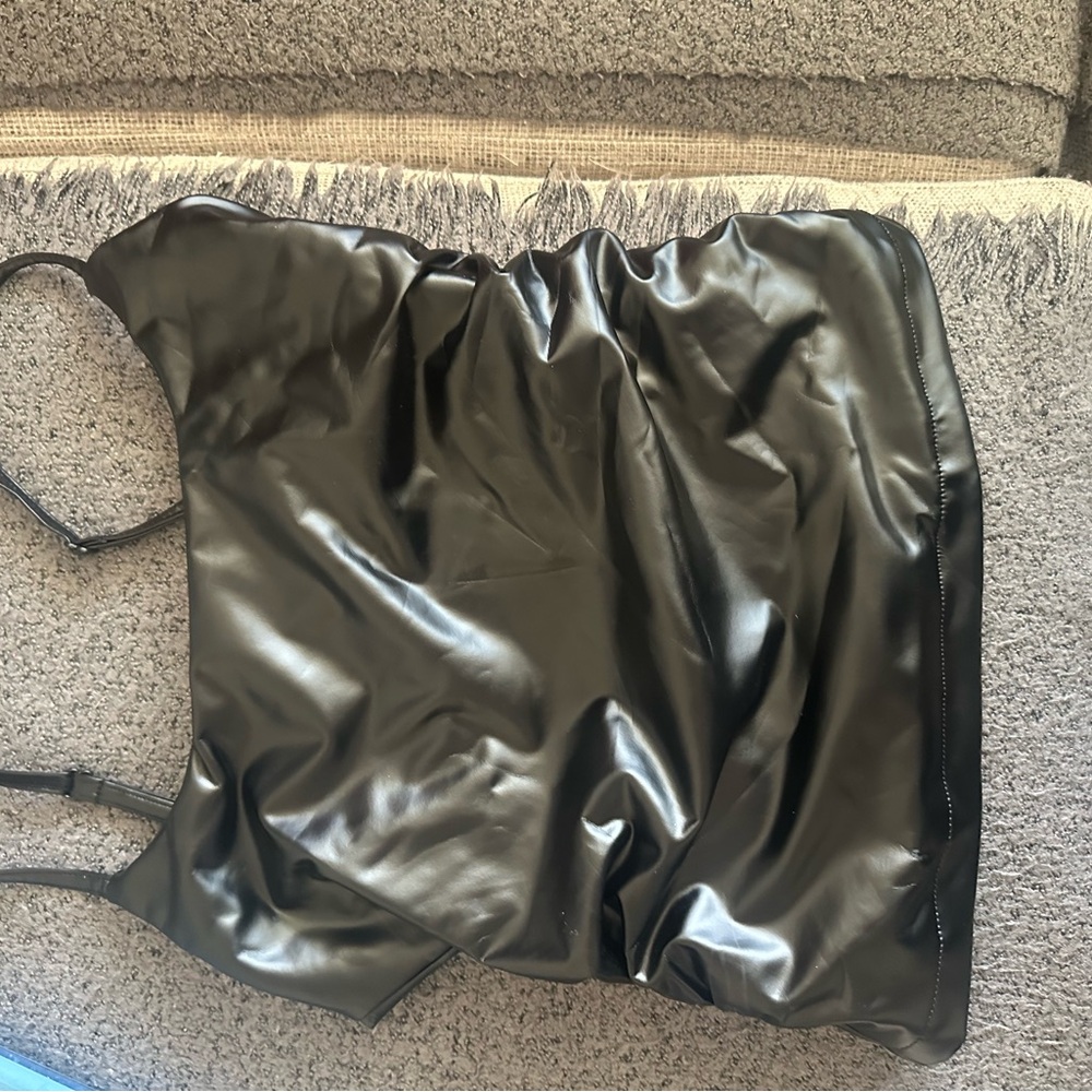 Black Faux Leather Tank Top